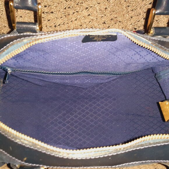 Vintage GUCCI-Boston Bag Shelly Line Black/DK Navy Suede/Leather-Satchel-EX - Picture 10 of 12